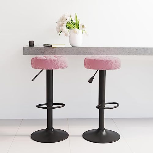 QUAHEAS 2er-Set Barhocker Rosa Samt mit Gasdruckfeder, Höhenverstellbar und 360° Drehbar, Robuste Stahlbasis, Elegante Thekenstühle für Küche und Esszimmer von QUAHEAS
