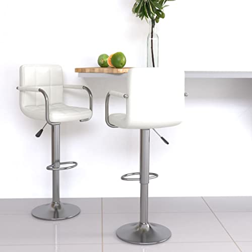 QUAHEAS 2er Set Barhocker Weiß Kunstleder, Höhenverstellbare Drehstühle mit Rückenlehne, Verchromtes Stahlgestell, Fußstütze, Modernes Design für Küche und Esszimmer von QUAHEAS