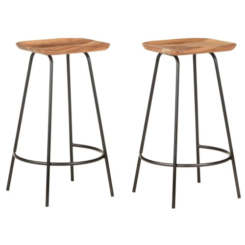 QUAHEAS 2er-Set Barhocker aus massivem Akazienholz, 74 cm hoch, mit Fußstützen, robust und langlebig, ideal für Küche, Esszimmer und Theken von QUAHEAS