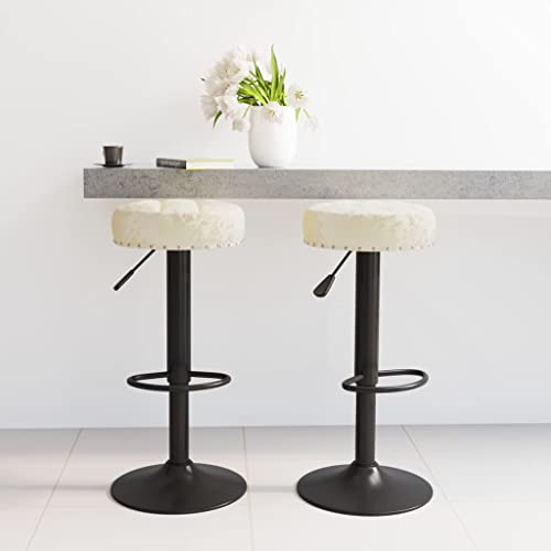 QUAHEAS 2er-Set Samt Barhocker Cremefarben mit Fußstütze, Höhenverstellbar & Drehbar, Modernes Design für Küche & Esszimmer, Robuste Stahlkonstruktion von QUAHEAS