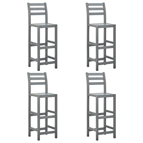 QUAHEAS Akazienholz Barhocker Set, 4 Stühle mit Rückenlehne, Grau, Massivholz für Küche, Esszimmer, Outdoor, Modernes Design, Hoher Sitzkomfort von QUAHEAS