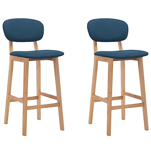QUAHEAS Barhocker 2er-Set, Blau gepolstert, Stoffbezug, Massivholzbeine, 66cm Sitzhöhe, Modernes Design für Küche & Bar von QUAHEAS