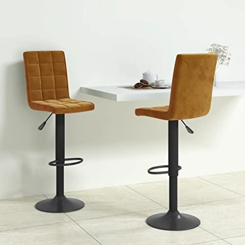 QUAHEAS Barhocker 2er-Set, Höhenverstellbare Barstühle aus Braunem Samt mit Rückenlehne, 360° Drehbar und Robuster Stahlbasis für Küche, Esszimmer, Frühstückstheke von QUAHEAS