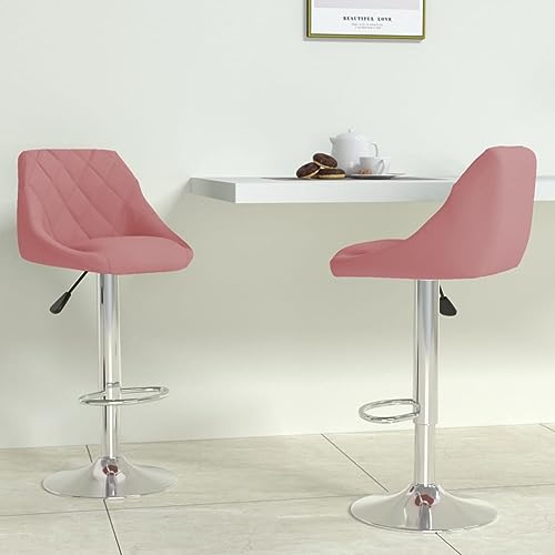 QUAHEAS Barhocker 2er-Set, Höhenverstellbare Rosa Samt Barstühle mit Fußstütze für Küchentheke und Essbereich, 360° Drehbarer Moderner Tresenhocker für Frühstückstheke von QUAHEAS