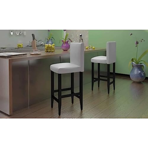 QUAHEAS Barhocker 2er Set, Weißes Kunstleder, Holzbeine, 75cm Sitzhöhe, Modernes Design, Küchen-Esszimmer-Stühle für Frühstückstheke, Max. 110 kg Tragfähigkeit von QUAHEAS