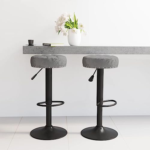 QUAHEAS Barhocker 2er Set dunkelgrau Samt, verstellbare Küchenstühle mit Gasdruckfeder, drehbar, stabilem Stahlgestell für Theke Esszimmer und Frühstückstheke von QUAHEAS