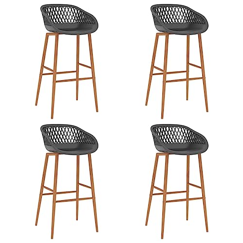 QUAHEAS Barhocker 4er Set Grau, Robuste Thekenstühle mit Metallbeinen in Holzoptik, Ergonomische Küchenstühle für Esszimmer & Frühstückstheke von QUAHEAS