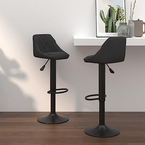 QUAHEAS Barhocker Set, 2 Stühle Schwarz Samt, Höhenverstellbar mit Gasfeder, Drehbar 360°, Robuster Stahlfuß, Modernes Design für Küche & Esszimmer von QUAHEAS