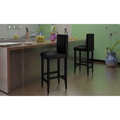 QUAHEAS Barhocker Set, 6 STK. Schwarz Kunstleder, 75 cm Sitzhöhe, Elegante Thekenstühle für Küche & Esszimmer, Robuste Holzbeine von QUAHEAS