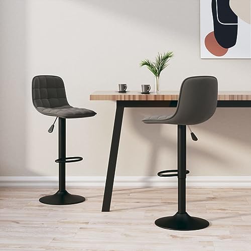 QUAHEAS Barhocker Set 2 STK. Dunkelgrau Samt, Höhenverstellbare 360° Drehstühle mit Fußstütze für Kücheninsel, Esszimmer & Bar von QUAHEAS