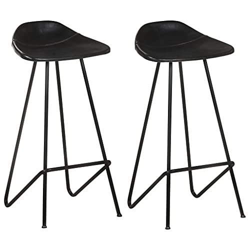QUAHEAS Barhocker Set 2 STK. Schwarz aus echtem Ziegenleder, industrielle Thekenstühle für Küche und Esszimmer, robuste Barstühle für Frühstücks-Inseln von QUAHEAS