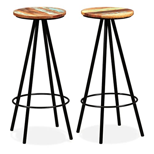 QUAHEAS Barhocker Set 2 STK. aus massivem Altholz, recyceltem Teakholz & Stahl, 76 cm Hoch, Industrieller Stil für Küche, Bar & Esszimmer von QUAHEAS