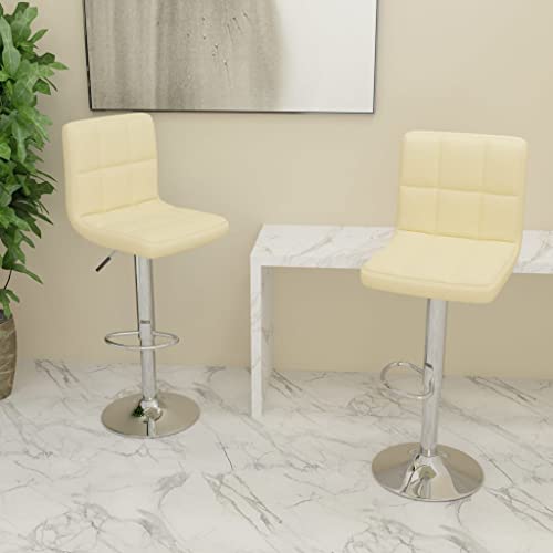 QUAHEAS Barhocker Set 2 Stühle, Creme Stoff, Höhenverstellbar mit Fußstütze, Drehbar 360°, Moderner Counter Stool für Küche & Esszimmer von QUAHEAS