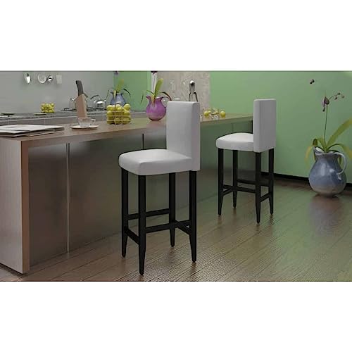 QUAHEAS Barhocker Set 6 Stück, Cremeweiß Kunstleder Esszimmerstühle, Küchen Tresenhocker mit Holzbeinen, Modern Design für Frühstücksbar & Esszimmer von QUAHEAS