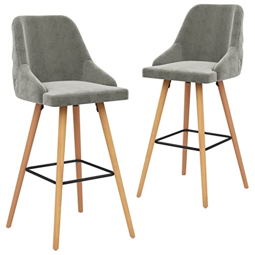 QUAHEAS Barhocker Set aus 2, Hellgrau Samt, Hohe Küchentresen Stühle mit Fußstütze, Massivholzbeine, Modernes Design für Esszimmer, Büro, Café von QUAHEAS