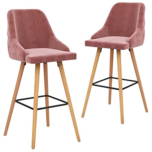 QUAHEAS Barhocker Set aus 2, Rosa Samt, 70cm Sitzhöhe, Massivholzbeine, Elegante Küchenstühle mit Fußstütze für Frühstückstheke & Esszimmer von QUAHEAS
