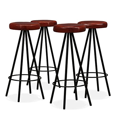QUAHEAS Barhocker Set aus 4, Echtleder Braun & Schwarz, 30x76cm Industrie Design Bar Stühle für Küche Esszimmer Theke, Robuste Stahlgestell Barhocker von QUAHEAS