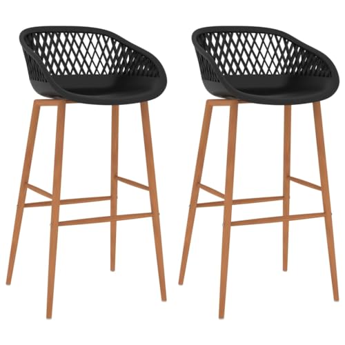 QUAHEAS Barhocker Set von 2 Stück, Schwarz, Ergonomische Küchen-Thekenstühle mit Netzlehne, Stabile Metallbeine in Holzoptik für Esszimmer, Hohe Sitzgelegenheit für Zuhause von QUAHEAS