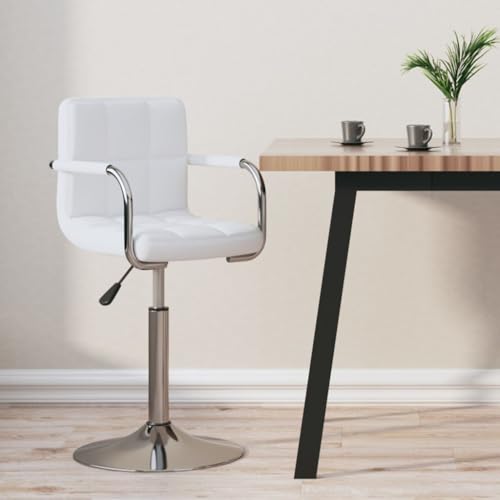 QUAHEAS Barhocker Weiß Kunstleder, Höhenverstellbar mit Gasdruckfeder, 360° Drehbarer Tresenhocker, Ergonomischer Barstuhl für Küche & Esszimmer, Moderner Counter Stool mit Verchromtem Stahlgestell von QUAHEAS
