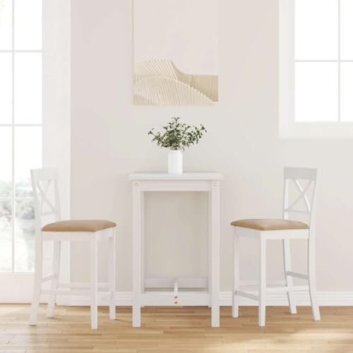 QUAHEAS Barhocker mit Kissen 2er-Set, 60cm Sitzhöhe, aus massivem Gummibaumholz in Weiß für Küche & Esszimmer, ergonomisches Design, 110kg Traglast von QUAHEAS