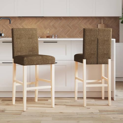 QUAHEAS Barstühle 2er-Set aus Massivholz Gummibaum, Taupe Stoffbezug, 75cm Sitzhöhe, für Küche & Esszimmer, stabile Barhocker mit Rückenlehne, Moderne Frühstückstheken-Stühle von QUAHEAS