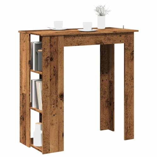 QUAHEAS Bartisch Altholz-Optik 102x50x103,5 cm, moderner Stehtisch aus Holzwerkstoff mit 3 Ablagen, ideal für Küche, Esszimmer, Frühstück, platzsparend von QUAHEAS