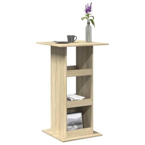 QUAHEAS Bartisch modern Sonoma-Eiche, robuster Holzwerkstoff Stehtisch mit Ablagen, 60x60x102 cm hoher Esstisch für Küche, Esszimmer, Wohnzimmer, ideal als Frühstückstisch, vielseitiger Bartresen. von QUAHEAS