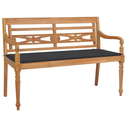 QUAHEAS Batavia Gartenbank 120 cm, Teak Massivholz Bank mit Anthrazit Kissen, robuste Outdoor Möbel für Garten und Terrasse, ideal für den Außenbereich im Freien von QUAHEAS
