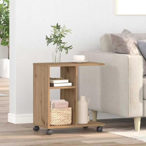 QUAHEAS Beistelltisch Eiche Handwerklich, 50x30x55 cm, mit Rollen, Ablagefach, Modernes Design für Wohnzimmer, Schlafzimmer, Flur QUAHEAS Beistelltisch Eiche Handwerklich, 50x30x55 cm, mit Rollen, Ablagefach, Modernes Design für Wohnzimmer, Schlafzimmer, Flur von QUAHEAS