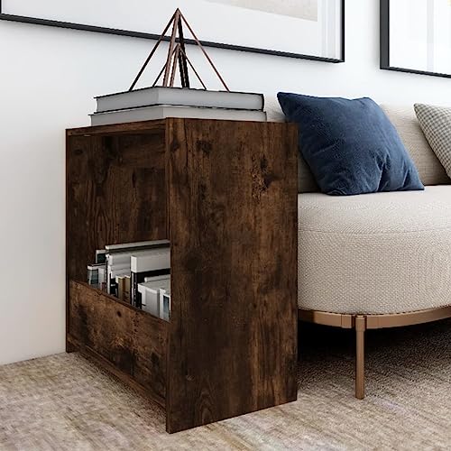 QUAHEAS Beistelltisch Räuchereiche 50x26x50 cm, Holzwerkstoff, robuster Couchtisch, praktischer Nachttisch, ideal für Wohnzimmer und Schlafzimmer von QUAHEAS