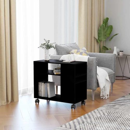 QUAHEAS Beistelltisch Schwarz, 70x35x55 cm, Moderner Couchtisch aus Holzwerkstoff mit Rollen, Ablage für Wohnzimmer, Schlafzimmer QUAHEAS Beistelltisch Schwarz, 70x35x55 cm, Moderner Couchtisch aus Holzwerkstoff mit Rollen, Ablage für Wohnzimmer, Schlafzimmer von QUAHEAS
