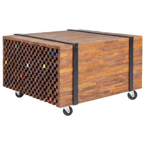 QUAHEAS Beistelltisch Teakholz 60x60x38 cm, Industrie-Design mit Rollen, Couchtisch für Wohnzimmer, einzigartige Holzoptik QUAHEAS Beistelltisch Teakholz 60x60x38 cm, Industrie-Design mit Rollen, Couchtisch für Wohnzimmer, einzigartige Holzoptik von QUAHEAS