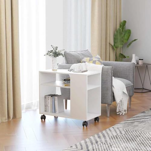 QUAHEAS Beistelltisch Weiß, 70x35x55 cm, Moderner Couchtisch mit Rollen, Nachttisch für Wohnzimmer, Schlafzimmer, Büro, Holzwerkstoff QUAHEAS Beistelltisch Weiß, 70x35x55 cm, Moderner Couchtisch mit Rollen, Nachttisch für Wohnzimmer, Schlafzimmer, Büro, Holzwerkstoff von QUAHEAS