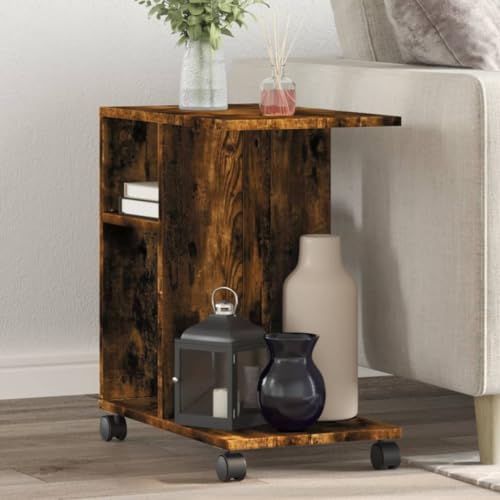 QUAHEAS Beistelltisch mit Rollen, 50x30x55 cm, Räuchereiche Holzwerkstoff, Mobiler Nachttisch für Wohnzimmer, Schlafzimmer, Büro QUAHEAS Beistelltisch mit Rollen, 50x30x55 cm, Räuchereiche Holzwerkstoff, Mobiler Nachttisch für Wohnzimmer, Schlafzimmer, Büro von QUAHEAS