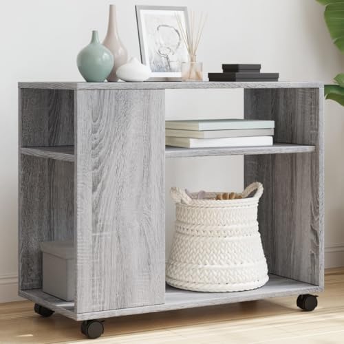 QUAHEAS Beistelltisch mit Rollen, Grau Sonoma, 70x35x60 cm, moderner rollbarer Nachttisch aus Holzwerkstoff für Wohnzimmer, Schlafzimmer, Büro QUAHEAS Beistelltisch mit Rollen, Grau Sonoma, 70x35x60 cm, moderner rollbarer Nachttisch aus Holzwerkstoff für Wohnzimmer, Schlafzimmer, Büro von QUAHEAS
