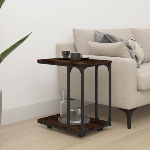 QUAHEAS Beistelltisch mit Rollen, Räuchereiche 50x35x55,5 cm – Moderner Couchtisch für Wohnzimmer, Schlafzimmer und Büro mit Stauraum QUAHEAS Beistelltisch mit Rollen, Räuchereiche 50x35x55,5 cm – Moderner Couchtisch für Wohnzimmer, Schlafzimmer und Büro mit Stauraum von QUAHEAS