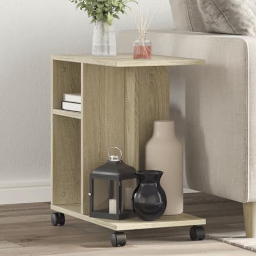 QUAHEAS Beistelltisch mit Rollen, Sonoma-Eiche Optik, 50x30x55 cm, Moderner Couchtisch für Wohnzimmer, Schlafzimmer, Praktischer Nachttisch mit Stauraum QUAHEAS Beistelltisch mit Rollen, Sonoma-Eiche Optik, 50x30x55 cm, Moderner Couchtisch für Wohnzimmer, Schlafzimmer, Praktischer Nachttisch mit Stauraum von QUAHEAS