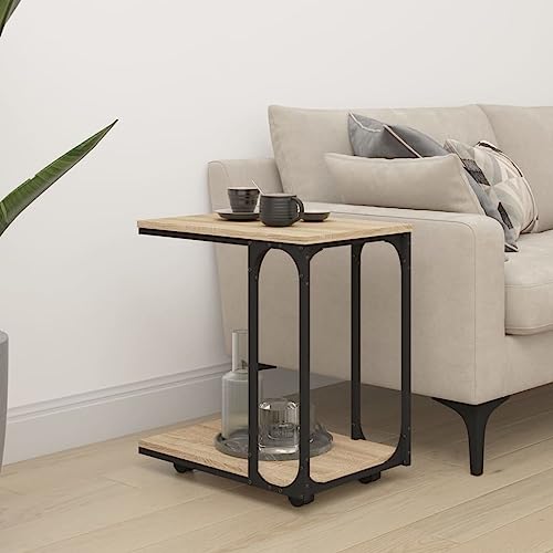 QUAHEAS Beistelltisch mit Rollen, Sonoma-Eiche Optik, 50x35x55,5 cm, robuster Holzwerkstoff für Wohnzimmer, Schlafzimmer, Couchtisch, praktische Ablage von QUAHEAS