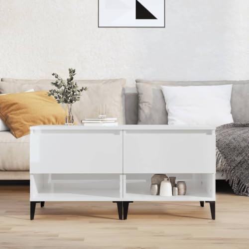 QUAHEAS Beistelltische 2er Set, Hochglanz-Weiß, 50x46x50 cm, Couchtisch mit Schublade und Fach, Stabiler Nachttisch für Wohnzimmer, Schlafzimmer, Büro von QUAHEAS