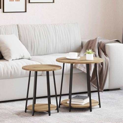 QUAHEAS Beistelltische 2er Set, Rund, Artisan Eiche Holz & Metall, Couchtisch für Wohnzimmer, Schlafzimmer, Nachttisch mit Ablage, Max. 50 kg Belastbar QUAHEAS Beistelltische 2er Set, Rund, Artisan Eiche Holz & Metall, Couchtisch für Wohnzimmer, Schlafzimmer, Nachttisch mit Ablage, Max. 50 kg Belastbar von QUAHEAS