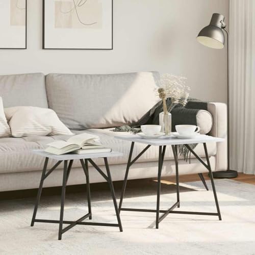 QUAHEAS Beistelltische 2er Set Grau Sonoma, Minimalistischer Stil, Robuste MDF-Platte und Metallgestell, Vielseitig Einsetzbar im Wohnzimmer, Schlafzimmer und Büro QUAHEAS Beistelltische 2er Set Grau Sonoma, Minimalistischer Stil, Robuste MDF-Platte und Metallgestell, Vielseitig Einsetzbar im Wohnzimmer, Schlafzimmer und Büro von QUAHEAS