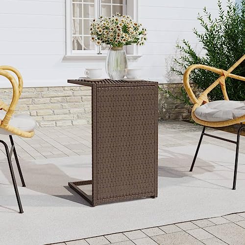 QUAHEAS Braun C-Tisch, 40x35x60 cm, aus robustem Poly Rattan, vielseitig als Beistelltisch, Nachttisch oder Endtisch im Wohnzimmer nutzbar von QUAHEAS