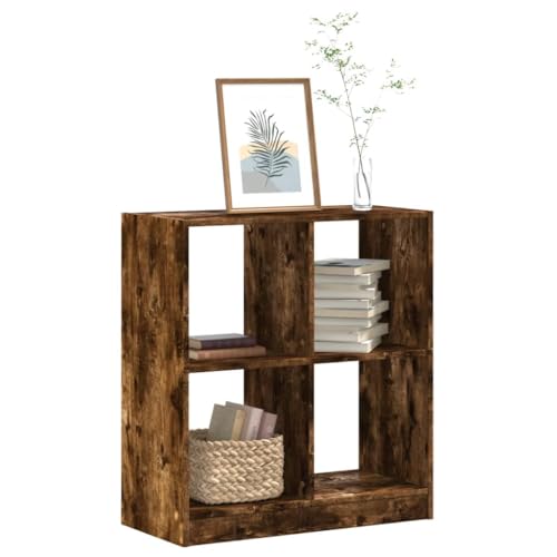 QUAHEAS Bücherregal, 4 Fächer, Räuchereiche Holzwerkstoff, 68,5x32x75 cm, Robustes Möbelstück für Bücher, Sammlerstücke, Büro, Zuhause von QUAHEAS
