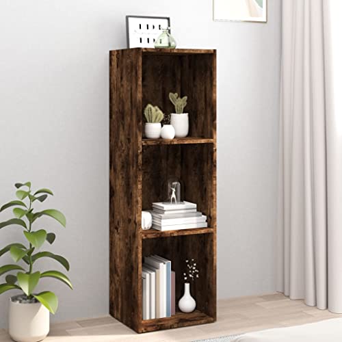 QUAHEAS Bücherregal, vielseitiger TV-Schrank, Räuchereiche, 36x30x114cm, Holzwerkstoff, ideal für Wohnzimmer, Schlafzimmer, Büro, Stabiler Organizer von QUAHEAS