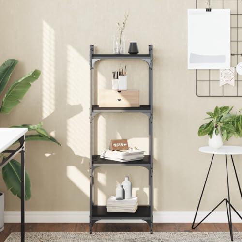 QUAHEAS Bücherregal 4 Böden, 40x30x120 cm, Schwarz Holzwerkstoff, Standregal für Bücher, Akten, Deko, ideal für Wohnzimmer, Schlafzimmer, Büro, stabiles Metallgestell QUAHEAS Bücherregal 4 Böden, 40x30x120 cm, Schwarz Holzwerkstoff, Standregal für Bücher, Akten, Deko, ideal für Wohnzimmer, Schlafzimmer, Büro, stabiles Metallgestell von QUAHEAS