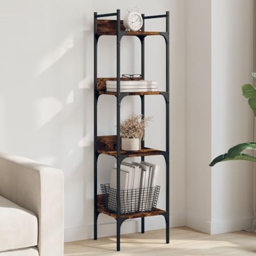 QUAHEAS Bücherregal 4 Böden Räuchereiche 35x30x138,5 cm, stabiles Holzwerkstoff Regal, vielseitiger Organizer für Bücher, Shelf & Deko im Raum, ideal als Bookcase im Bedroom von QUAHEAS