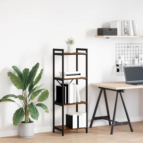 QUAHEAS Bücherregal Räuchereiche, 40x30x118 cm, industrielles Design, Holzwerkstoff für Wohnzimmer, verstellbare Füße, offenes Stauraum-Design von QUAHEAS
