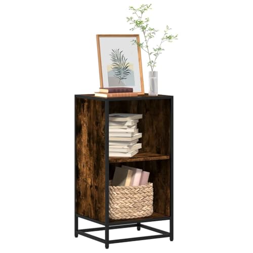 QUAHEAS Bücherregal Räuchereiche 40x35x76 cm, industrieller Stil, Robustes Holzwerkstoff-Metall-Möbel für Wohnzimmer, Schlafzimmer, Büro von QUAHEAS