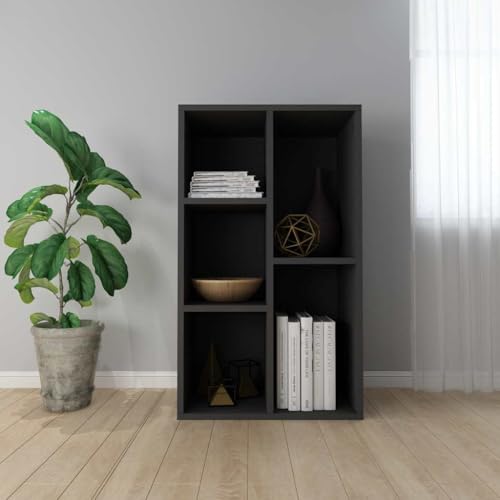 QUAHEAS Bücherregal Schwarz, 5 Fächer Stauraum, 50x25x80 cm Holzwerkstoff, Vielseitige Ablage für Wohnzimmer, Schlafzimmer, Büro von QUAHEAS