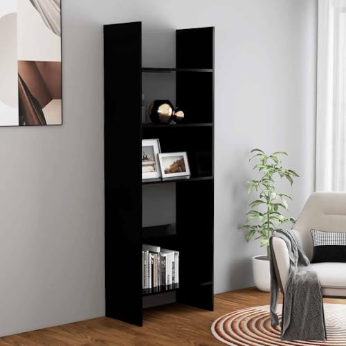 QUAHEAS Bücherregal Schwarz, 60x35x180 cm, aus Holzwerkstoff, mit 5 Fächern für Bücher, Zeitschriften und Dekoration im Wohnzimmer QUAHEAS Bücherregal Schwarz, 60x35x180 cm, aus Holzwerkstoff, mit 5 Fächern für Bücher, Zeitschriften und Dekoration im Wohnzimmer von QUAHEAS